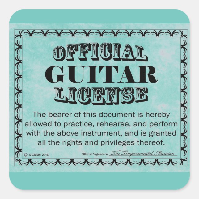 Pegatina de plaza de licencia de guitarra (Anverso)