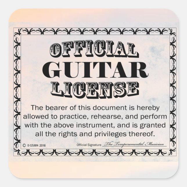 Pegatina de plaza de licencia de guitarra (Anverso)