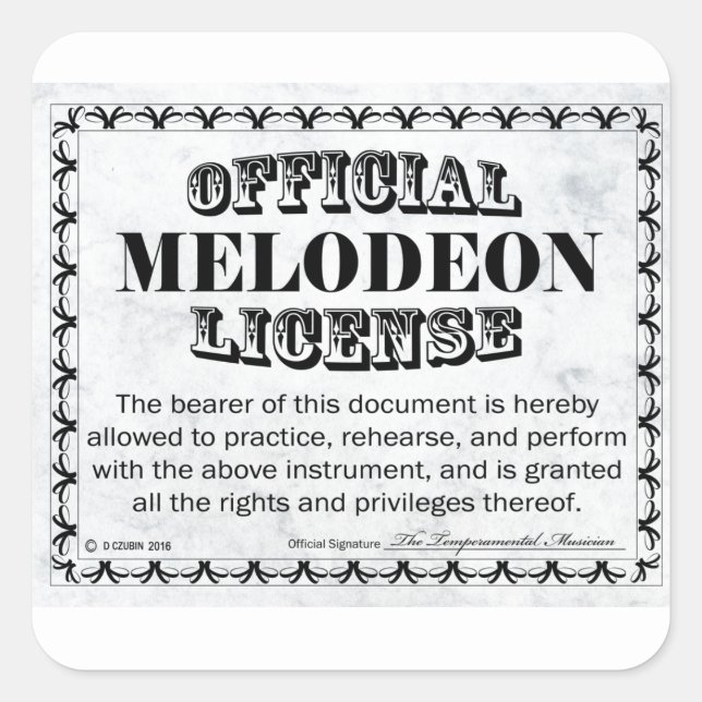 Pegatina de plaza de licencia de Melodeon (Anverso)