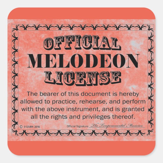 Pegatina de plaza de licencia de Melodeon (Anverso)