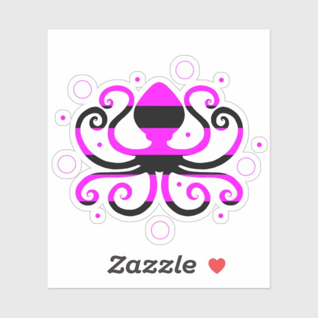 Pegatina de portátil de Octopus con tiras rosadas (Hoja)