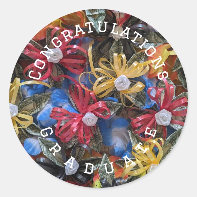 Pegatina de posgrado de Money lei design felicitac (Anverso)