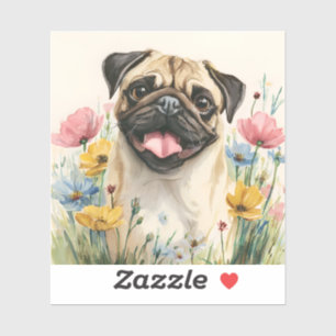 Pegatina de Pug – Acuarela