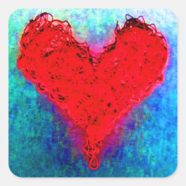 Pegatina de punto de corazón de amor de lana roja