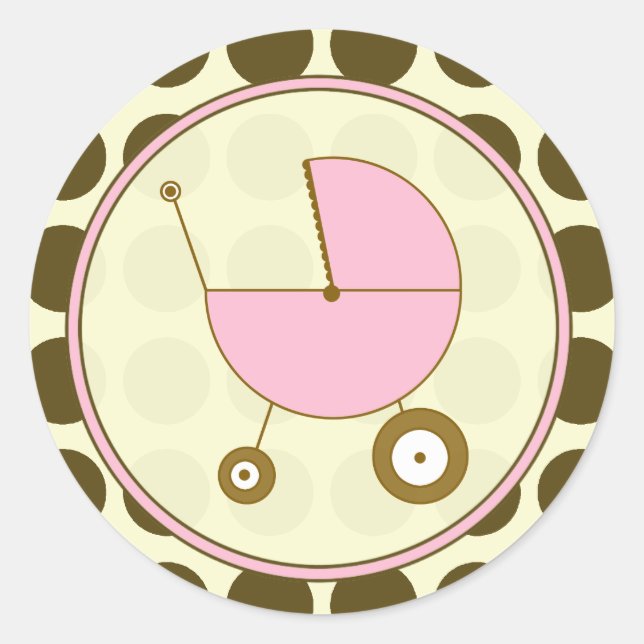 Pegatina de Punto de Polka Marrón y Carrito Bebé R (Anverso)