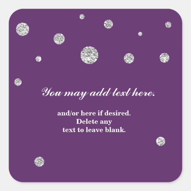 Pegatina de puntos modernos Purpurina morado y pla (Anverso)