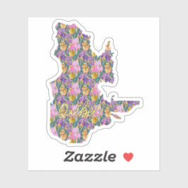 Pegatina de Quebec con bandera azul con patrón flo