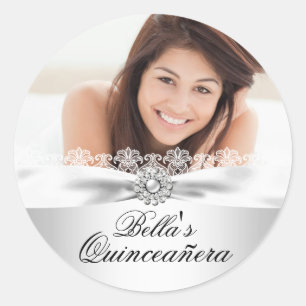Pegatina de Quinceanera Silver Bow y Lace