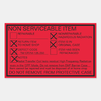 Pegatina de radiación de fugas no reparable
