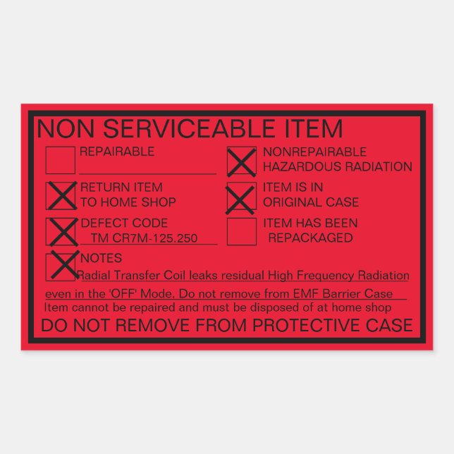Pegatina de radiación de fugas no reparable (Anverso)