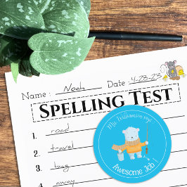 Pegatina de recompensa azul del oso polar de pesca