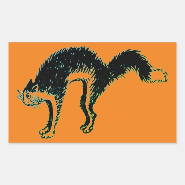 Pegatina de Rectángulo de Gato Negro de Halloween (Anverso)