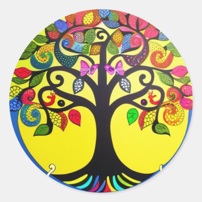 Pegatina de redondeo clásico del árbol de la vida (Anverso)