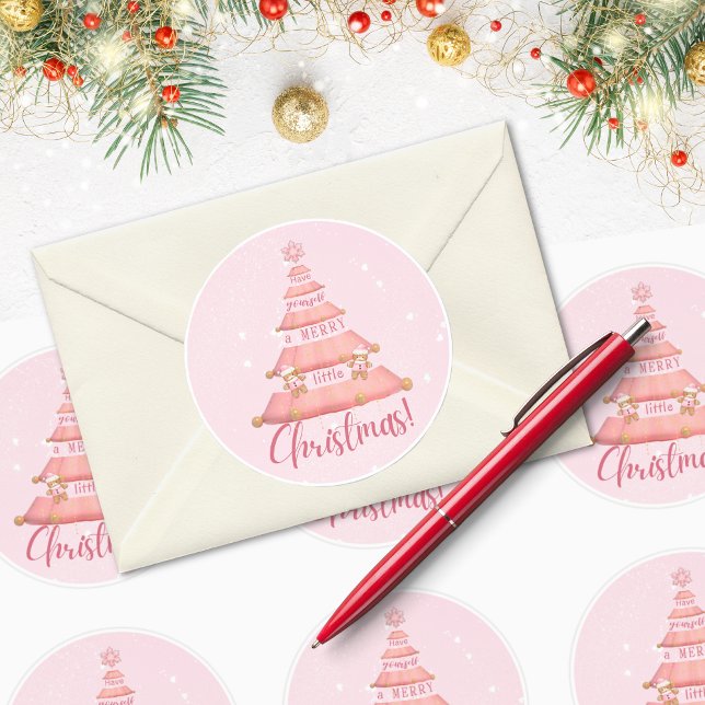 Pegatina de redondeo de árbol de Navidad rosa (Subido por el creador)