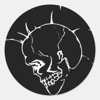 Pegatina de redondeo de Punk de cráneo negro