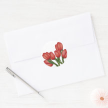 Pegatina de redondeo de tulipanes rojos