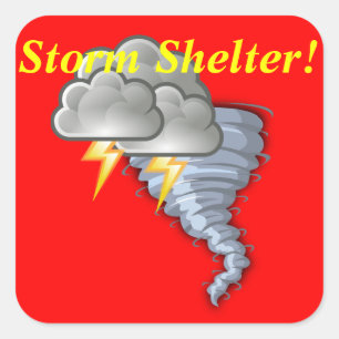 Pegatina de refugio de tormentas con suministros d
