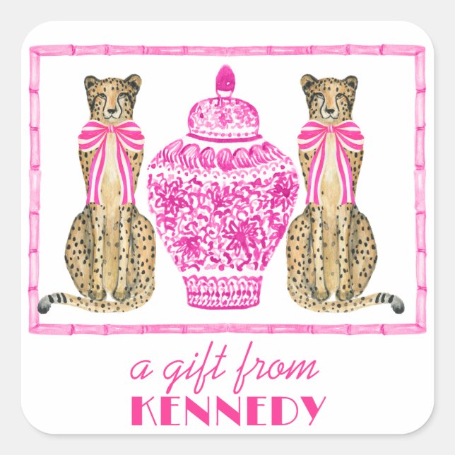 Pegatina de regalo chinetah Chinoserie color rosa  (Anverso)