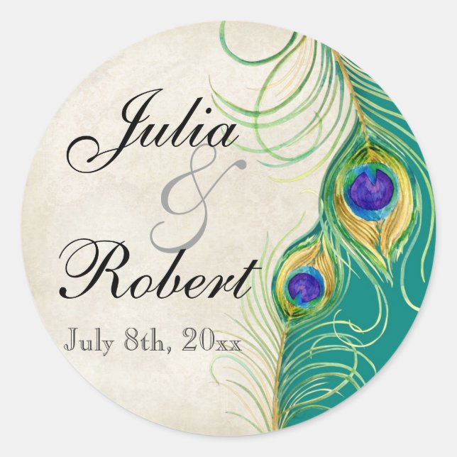 Pegatina de regalo de favor - Sello Boda de plumas (Anverso)