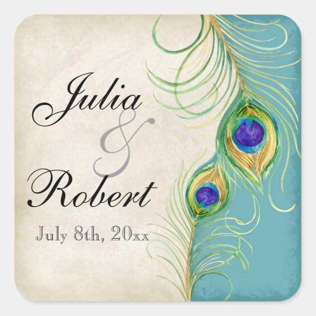 Pegatina de regalo de favor - Sello Boda de plumas (Anverso)