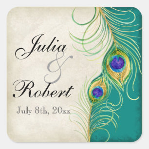 Pegatina de regalo de favor - Sello Boda de plumas