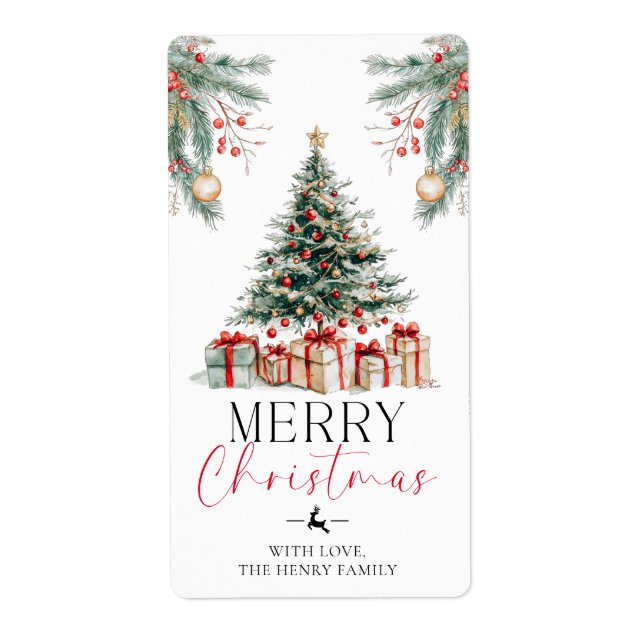 Pegatina de regalo de Feliz Navidad para árbol de  (Frente)