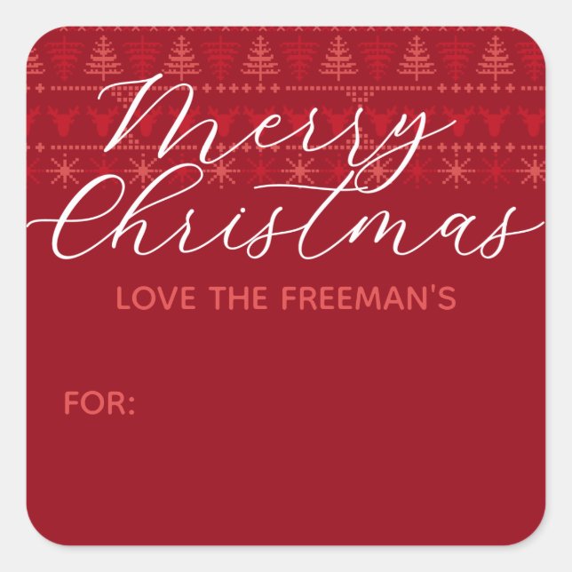 Pegatina de Regalo navideño nórdico rojo (Anverso)