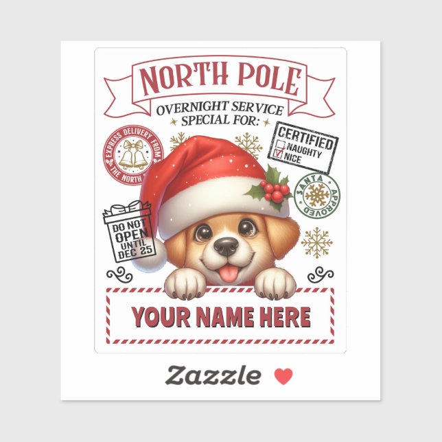 Pegatina de regalo personalizado de Santa con ador (Hoja)