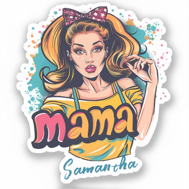 Pegatina de Retro Mama Pop Art Personalizado (10) (Anverso)