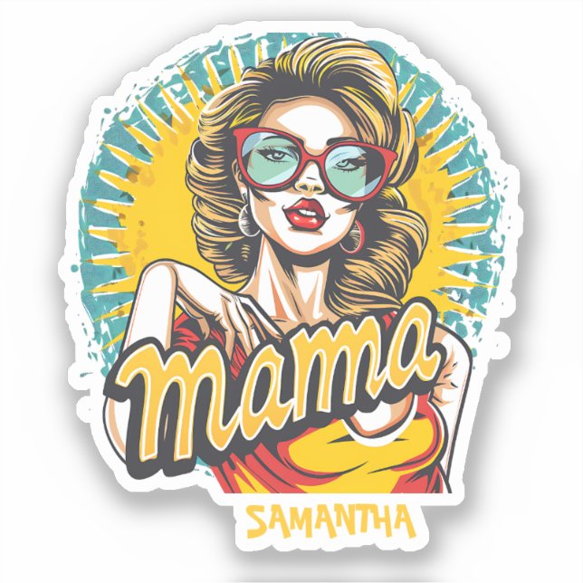Pegatina de Retro Mama Pop Art Personalizado (17) (Anverso)