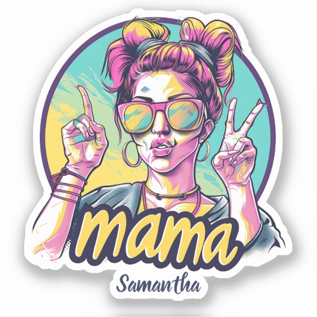 Pegatina de Retro Mama Pop Art Personalizado (19) (Anverso)