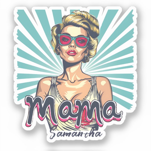 Pegatina de Retro Mama Pop Art Personalizado (7) (Anverso)
