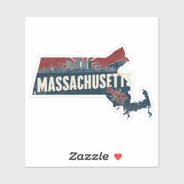 Pegatina de Retro Massachusetts (Hoja)