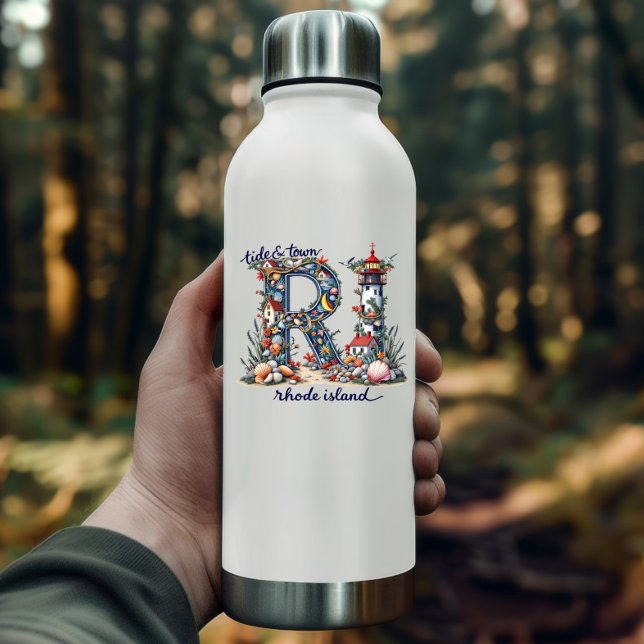 Pegatina de Rhode Island | Diseño costero Tide & T (Rhode Island Sticker | Tide & Town Coastal Design by PiggyPrint Stickers.)