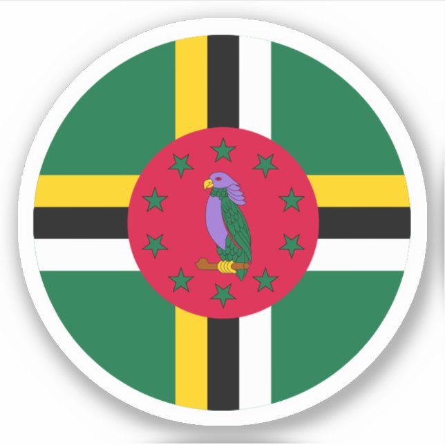 Pegatina de Ronda Bandera de Dominica (Anverso)