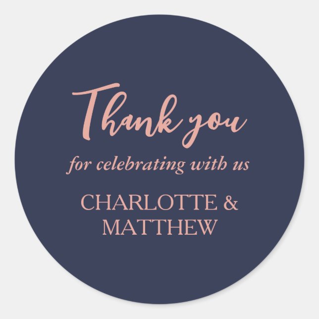 Pegatina de Ronda Clásica Boda de Oro Naval y Rosa (Anverso)