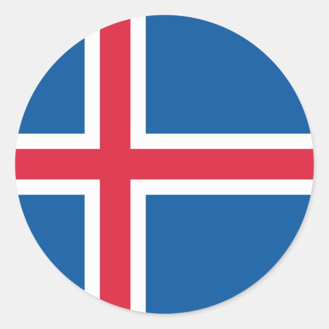 Pegatina de Ronda Clásica de Bandera de Islandia (Anverso)