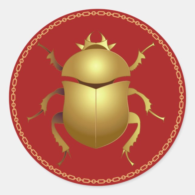 Pegatina de Ronda Clásica de Scarab de Oro Egipcio (Anverso)
