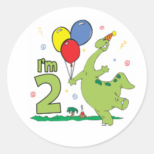 Pegatina de Ronda Clásica Dino 2 de Cumpleaños
