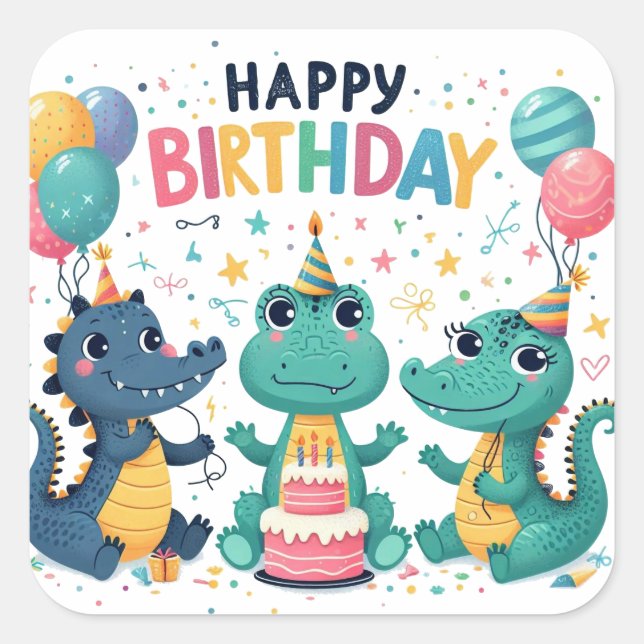 Pegatina de Ronda Clásica Gold Happy Birday (Anverso)