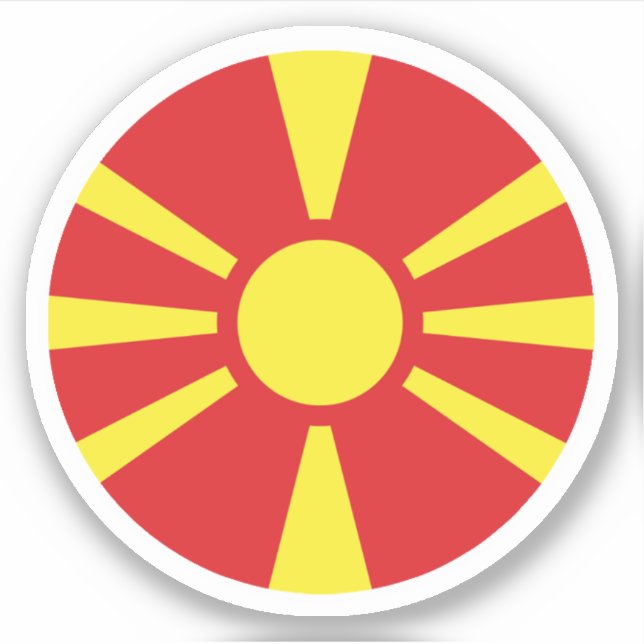 Pegatina de Ronda de Bandera de Macedonia del Nort (Anverso)