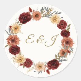 Pegatina de Ronda de Boda Rustica de Otoño | Rosas