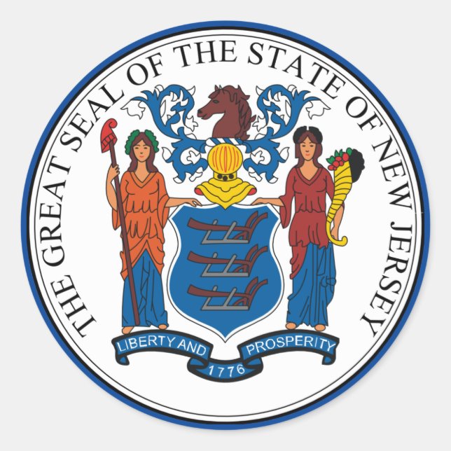 Pegatina de Ronda de Sello de Nueva Jersey (Anverso)