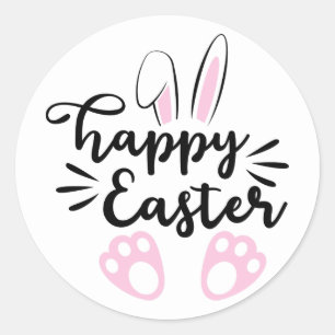 Pegatina de ronda de texto del conejo de Pascua
