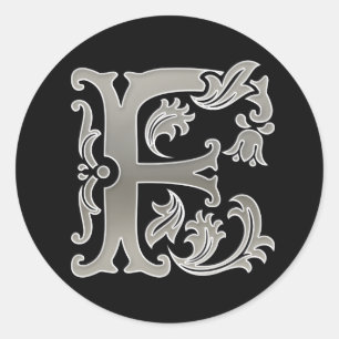 Pegatina de ronda inicial F en plata