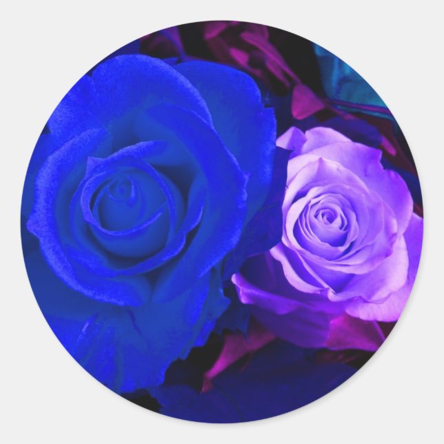 Pegatina de Rosas morados azules - Personalizable (Anverso)