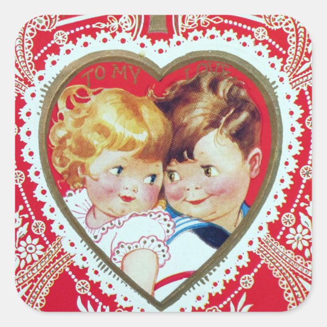 Pegatina de San Valentín de pareja retro vintage (Anverso)