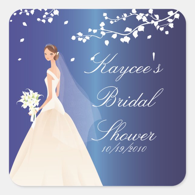 Pegatina de Sapphire Blue Bridal Bridal Shower Squ (Anverso)