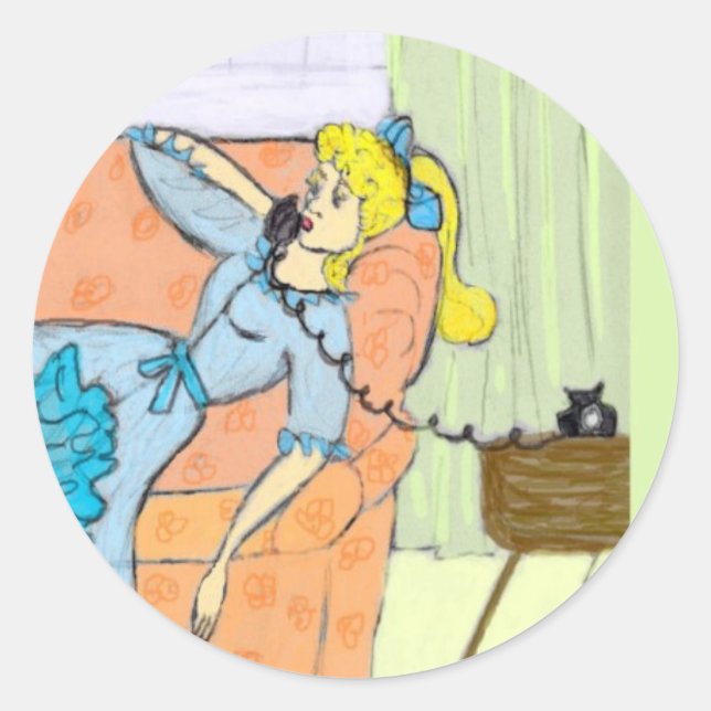 Pegatina de Scrapbook - Dama retro en teléfono tel (Anverso)