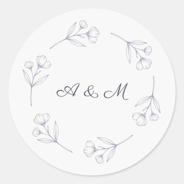 Pegatina de sello de boda con arte de línea de esc (Anverso)
